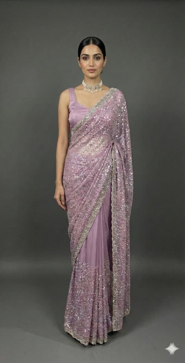 Sequin Embroidered Saree - View 1
