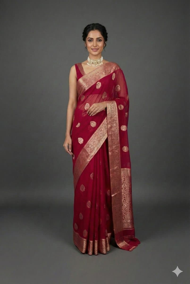 Chiffon Saree With Banarasi - View 1